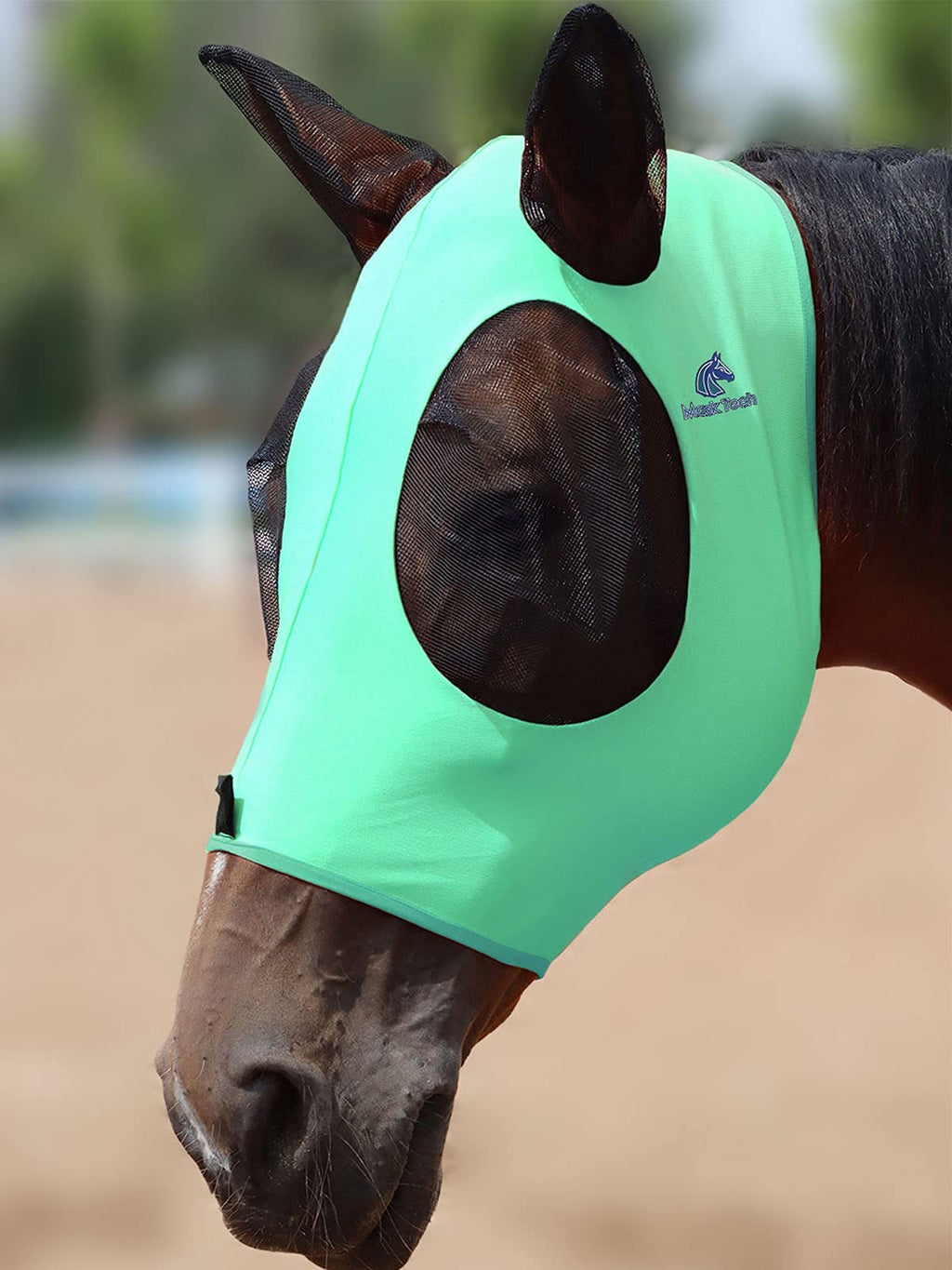 Mask-Tech Horse Fly Mask Elasticity Breathable Fabric with UV Protection Soft Mesh for Horse (L; Full Size) Summer Mint - BeesActive Australia