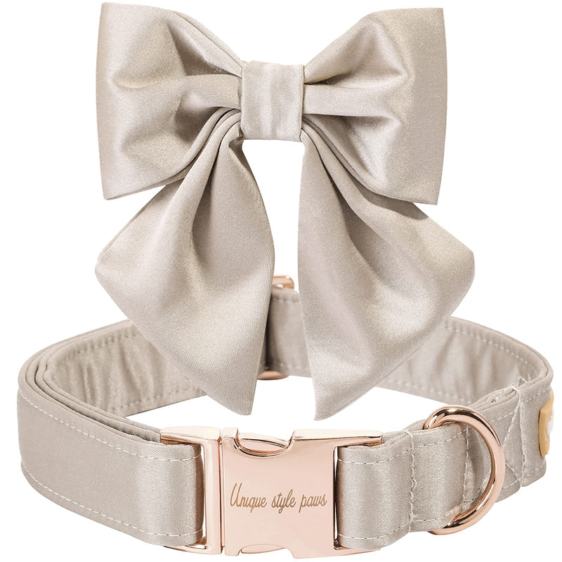 Unique style paws Silk Dog Collar Adjustable Durable Dog Collar with Bow Wedding Bowtie Collar for Small Medium Large Dogs L Wedding Champagne - BeesActive Australia