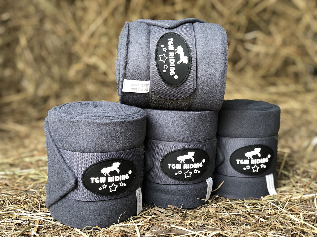 TGW RIDING Polo Leg Wraps, Equine Fleece Polo Wraps (Set of 4) - Horse Leg Bandages Gray - BeesActive Australia
