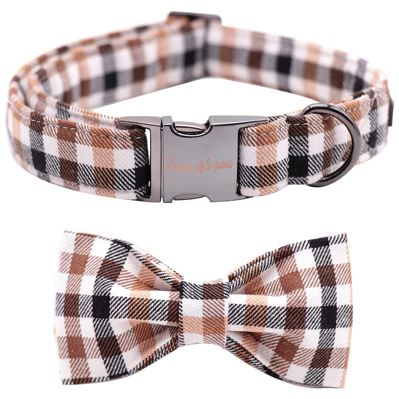 Unique style paws Spring Flory Print Dog Collar, Puppy Collar with Bowtie, Adjustable Dog Collar Pet Gift for Small Medium Large Dogs XL A-Brown Grid - BeesActive Australia