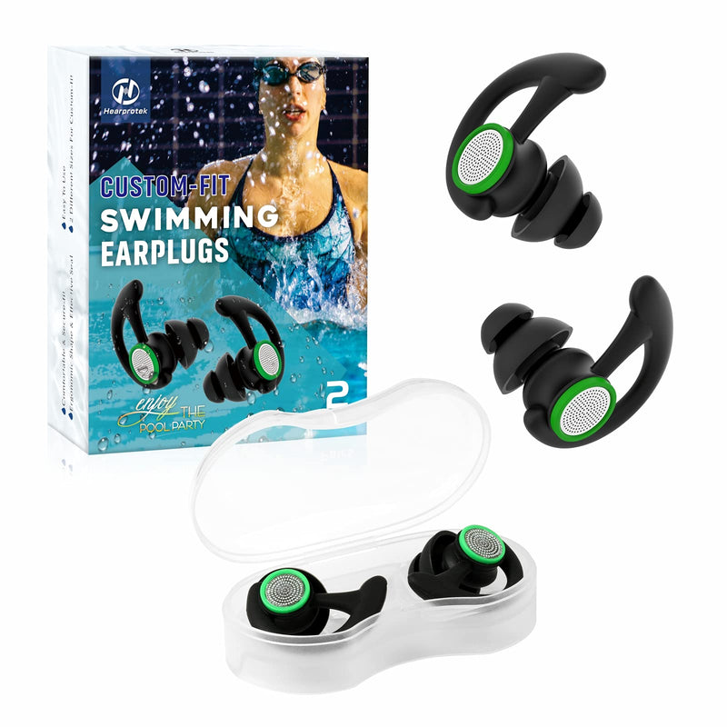 2 Pairs Ear Plugs for Swimming Adults, Hearprotek Reusable Custom-fit Swim Water Ear Plugs Men Women for Swimmers Shower Pool Bath Surfing Kayaking Canoeing(Black) Black - BeesActive Australia