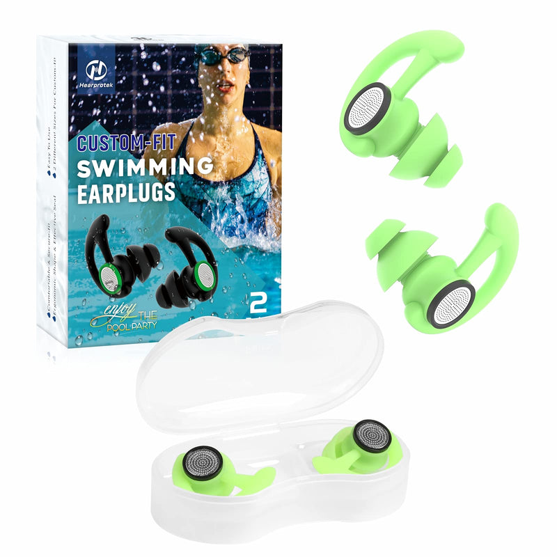 2 Pairs Ear Plugs for Swimming Adults, Hearprotek Reusable Custom-fit Swim Water Ear Plugs Men Women for Swimmers Shower Pool Bath Surfing Kayaking Canoeing Green - BeesActive Australia
