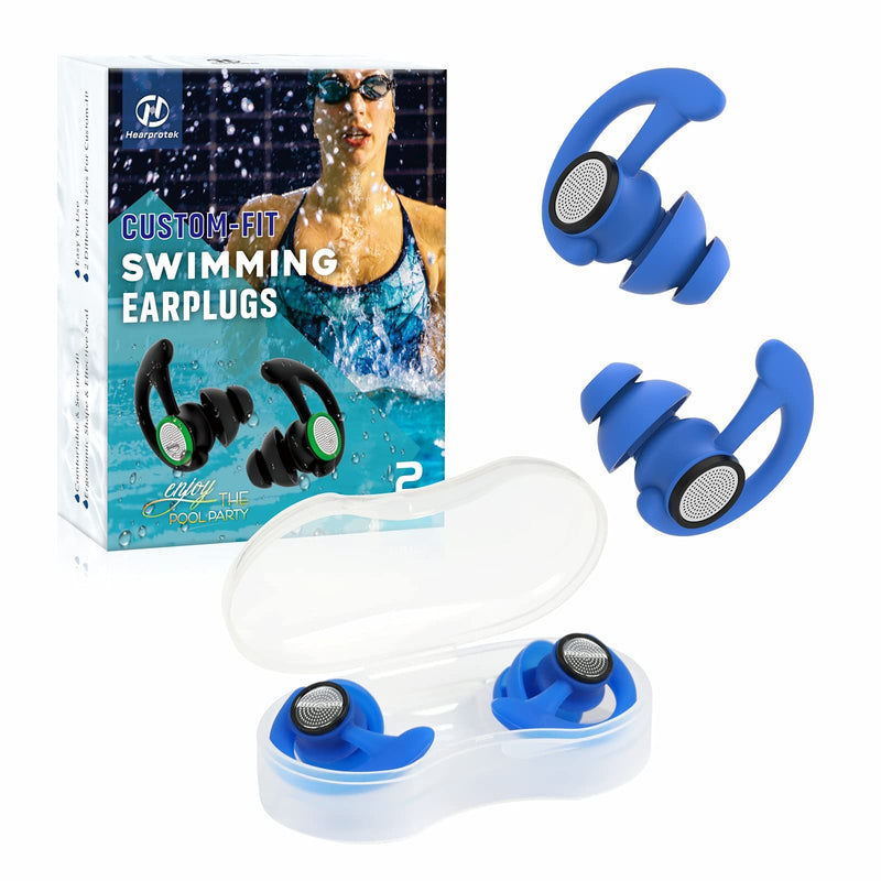 2 Pairs Ear Plugs for Swimming Adults, Hearprotek Reusable Custom-fit Swim Water Ear Plugs Men Women for Swimmers Shower Pool Bath Surfing Kayaking Canoeing(Blue) Blue - BeesActive Australia