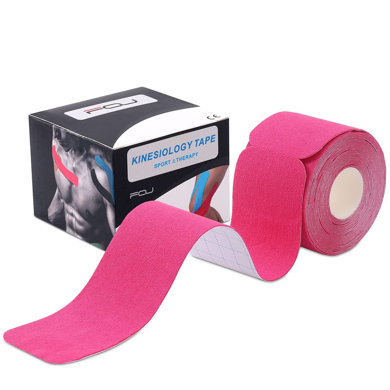 Kinesiology Tape Precut(1 Pack) Elastic Therapeutic Sports Tape Water Resistant Athletic Tape for Knees, Ankles, Shoulder, Elbow, Pain Relief and Injury Recovery 2 Inch x 16.4 feet Per Roll (Pink) (1 Pack) Pink - BeesActive Australia