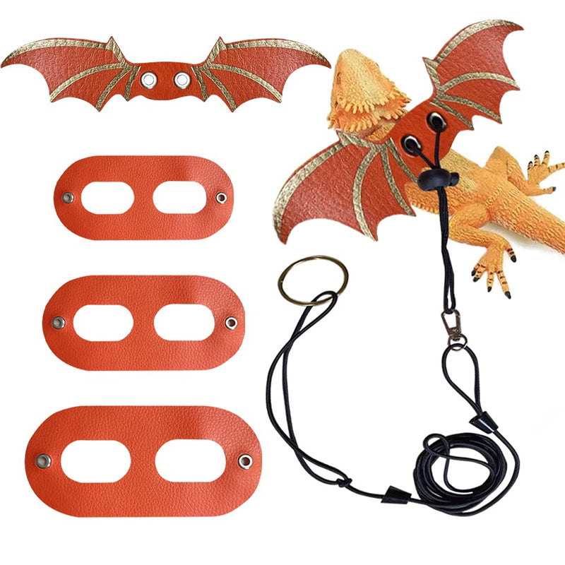 Lizards Leash Bearded Dragon Adjustable Small Reptile Animals Harness 3 Size Soft Leather Harness Lizards Leash with Wing for Small Medium and Large Reptile Animals Orange - BeesActive Australia