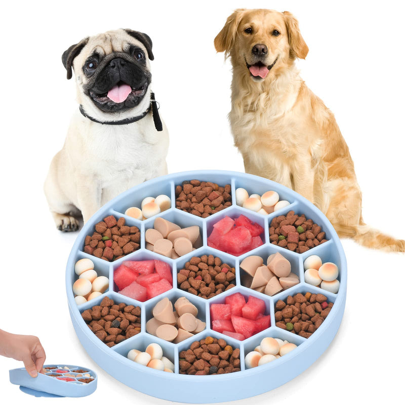 ALLYGOODS Silicone Slow Feeder Dog Bowl - Non Slip Dog Food Bowl with Anti-Tipping Bottom Suction Cup - Easy Cleaning Slow Feeder - Prevents Gulping and Vomiting Dog Feeder Large (Pack of 1) Blue - BeesActive Australia