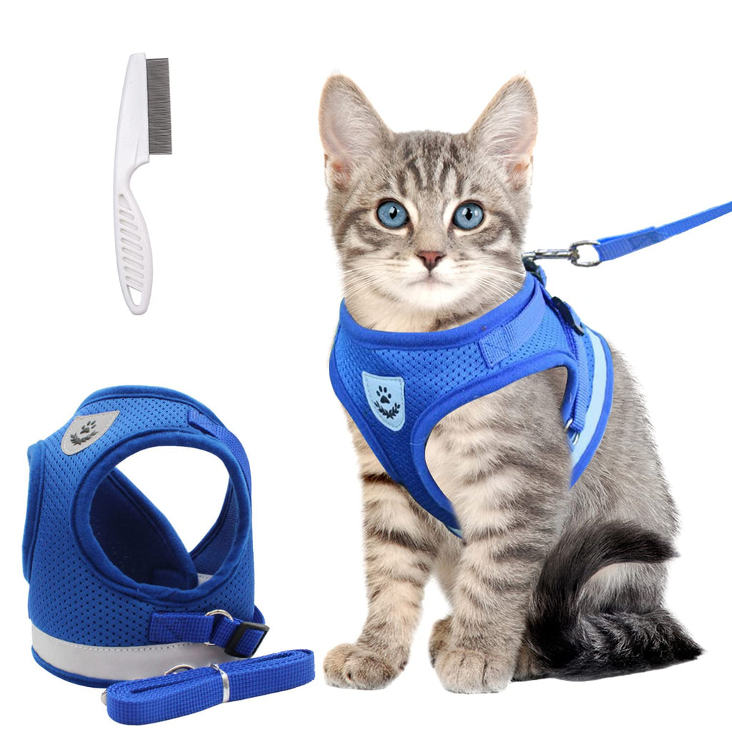 LABOTA Cat Harness and Leash Set for Walking, Escape Proof Soft Adjustable Vest Harnesses S(Chest: 11"-13") Blue - BeesActive Australia