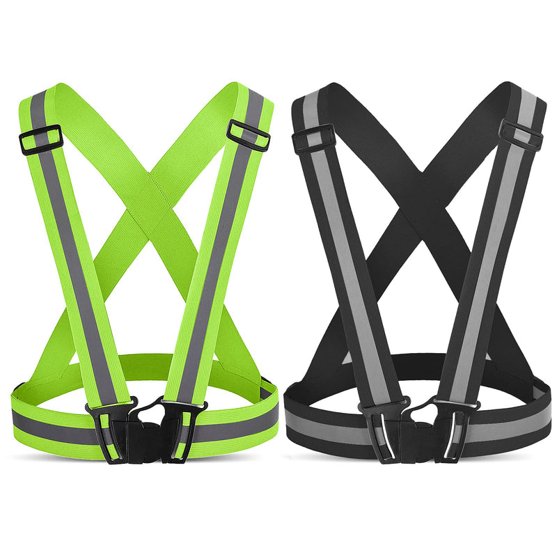 ANDAST Running Reflective Vest Gear 2 Pack,High Visibility Adjustable Safety Vest for Night Jogging,Dog Walking Green+black - BeesActive Australia