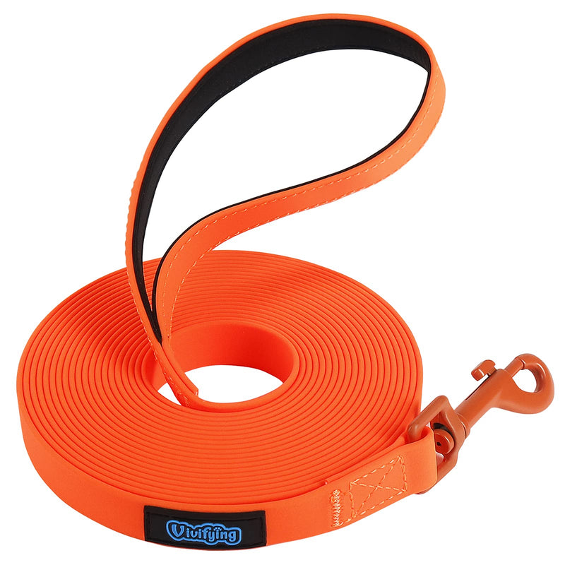 Vivifying Waterproof Dog Leash, 6/20/32ft Dog Training Leash Durable PVC Coated Webbing Long Leash with Soft Handle for Camping, Backyard Playing, Beach and Lake Orange 20ft - BeesActive Australia