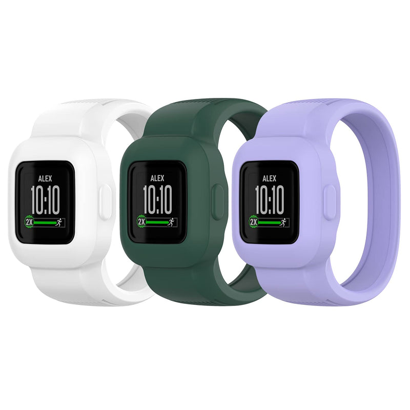 Solid Color Bands Compatible with Garmin Vivofit jr 3 Band Replacement Silicone Wristband Sport Straps for Vivofit Jr. 3 Fitness Tracker for Kids (Small(5.5-7.5), White,Graeen,Purple) Small(5.5-7.5) - BeesActive Australia