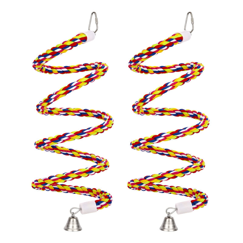 OSWINMART 2Pcs 63'Bird Rope Perches Birdcage Swing Toys 100% Cotton No Smell Peck/Chewing with Bell Climbing Standing Bungee Bird Toys for Small to Regular Size Parrot Cockatiel Birds 63'x2pcs - BeesActive Australia