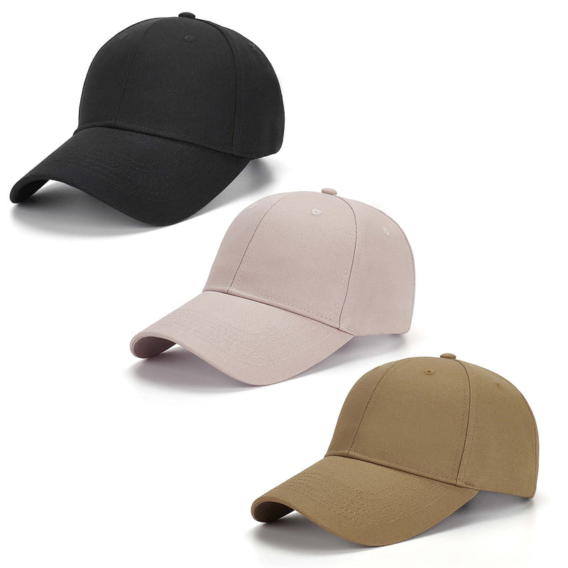 AOSMI 3 Pack Mens Plain Cotton Strapback Baseball Hat Adjustable,One Size Fits Most Low Profile Blank Team Ball Cap Black Grey Khaki - BeesActive Australia