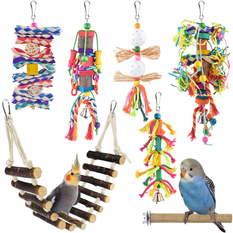 KATUMO Small Bird Toys, Natural Wood Ladder Colorful Bamboo Hanging Shredding Toys Parrot Chew Wooden Blocks Bird Perch for Parakeets, Conures, Cockatiels, Budgies, Love Birds and Other Small Birds - BeesActive Australia