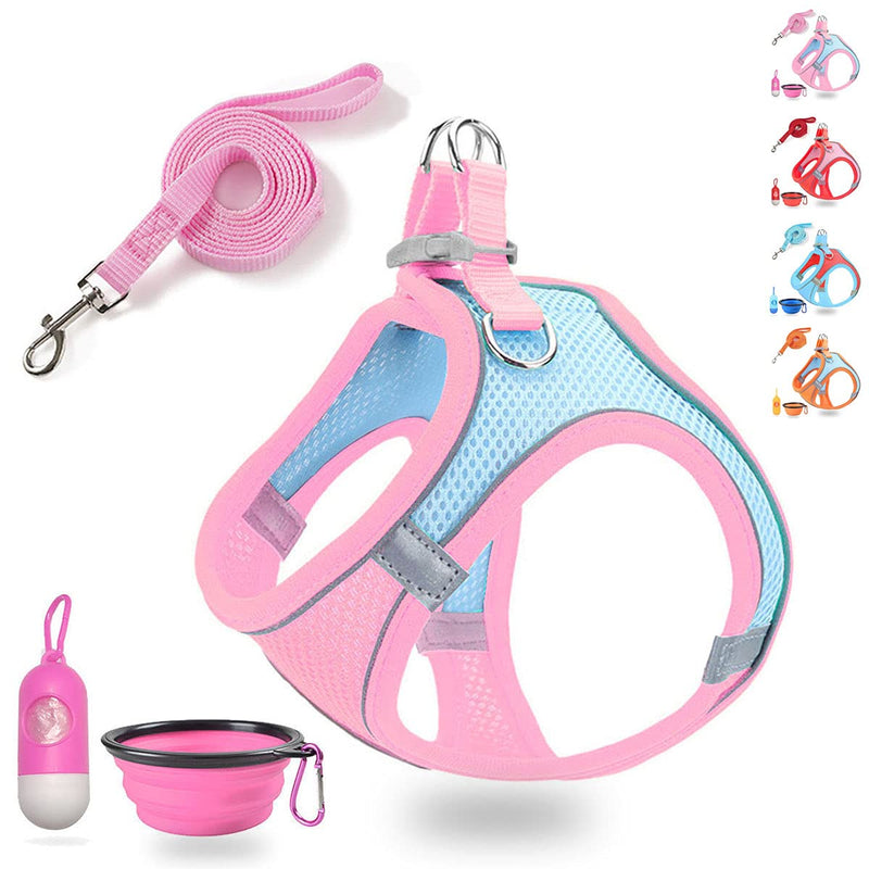 LMOBXEVL Dog Harness,Puppy Harness and Leash Set for Walking Escape Proof,Comfortable Air Mesh Dog Vest Harness with Reflective Strip, Step-in Outdoor Pet Vest for Dog Breeds XX-Small (Pack of 1) Pink/Blue - BeesActive Australia