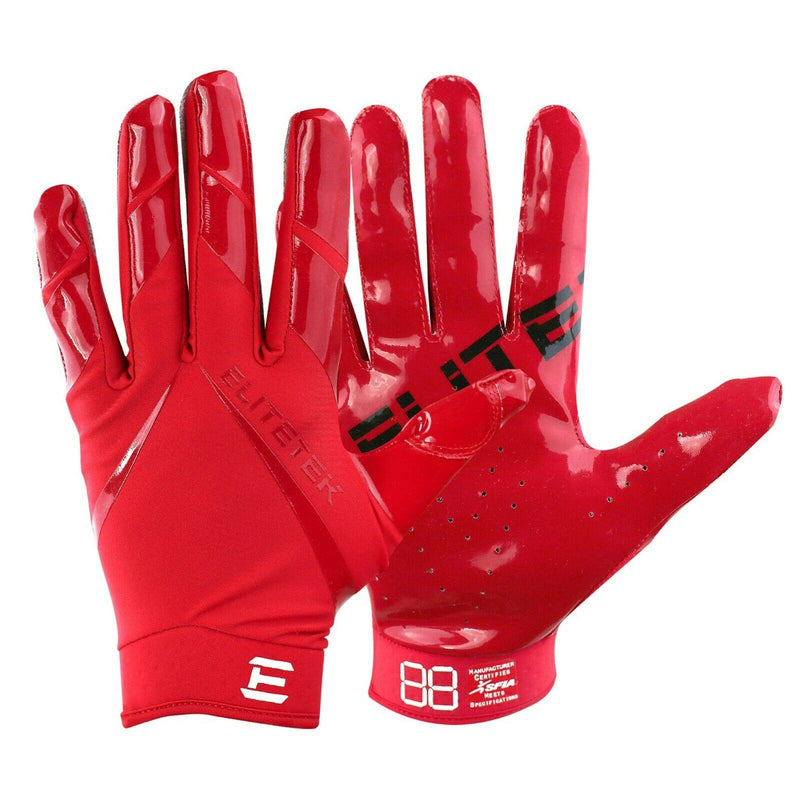 Kids EliteTek RG-14 Super Tight Fitting Football Gloves - Youth Sizes - Easy Slip On Design No Wrist Strap X-Small Fire Red - BeesActive Australia