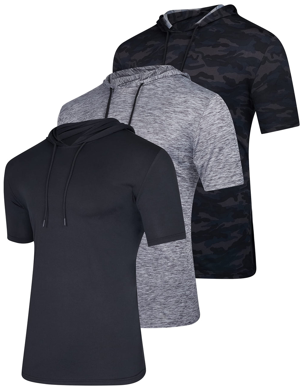 3 Pack: Mens Dry Fit Moisture Wicking Short Sleeve Active Athletic Hoodie Pullover Sweatshirt Large Set 5 - BeesActive Australia
