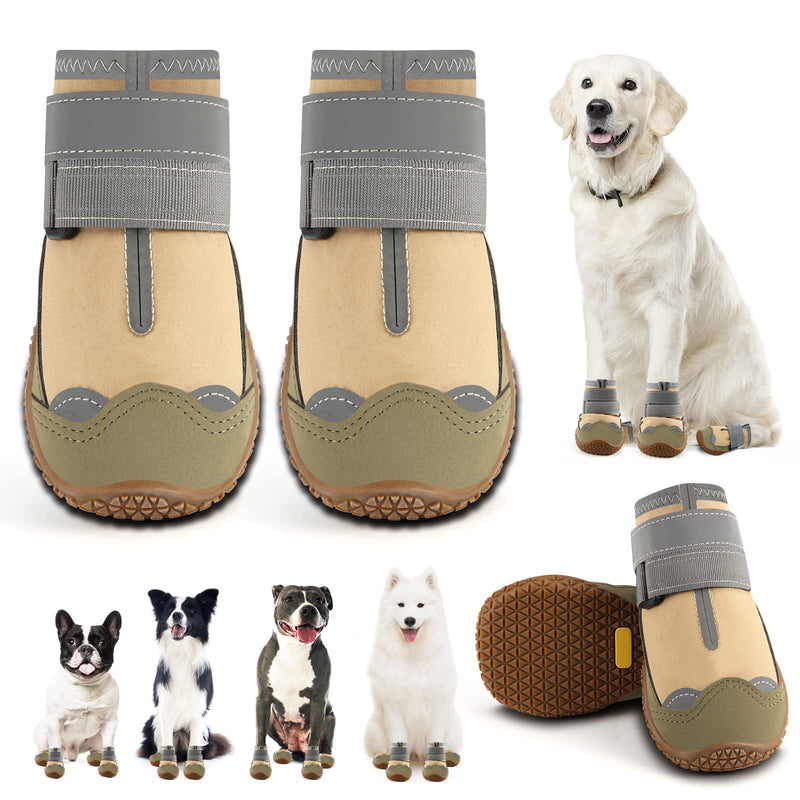 Dog Booties for Hot Pavement Waterproof Breathable Dog Summer Shoes Dog Boot for Small Medium Large Dogs, Puppy Shoes Paw Protector for Hiking 4PCS #4 (width 2.16 inch) for 36-43 lbs Khaki-Waterproof - BeesActive Australia