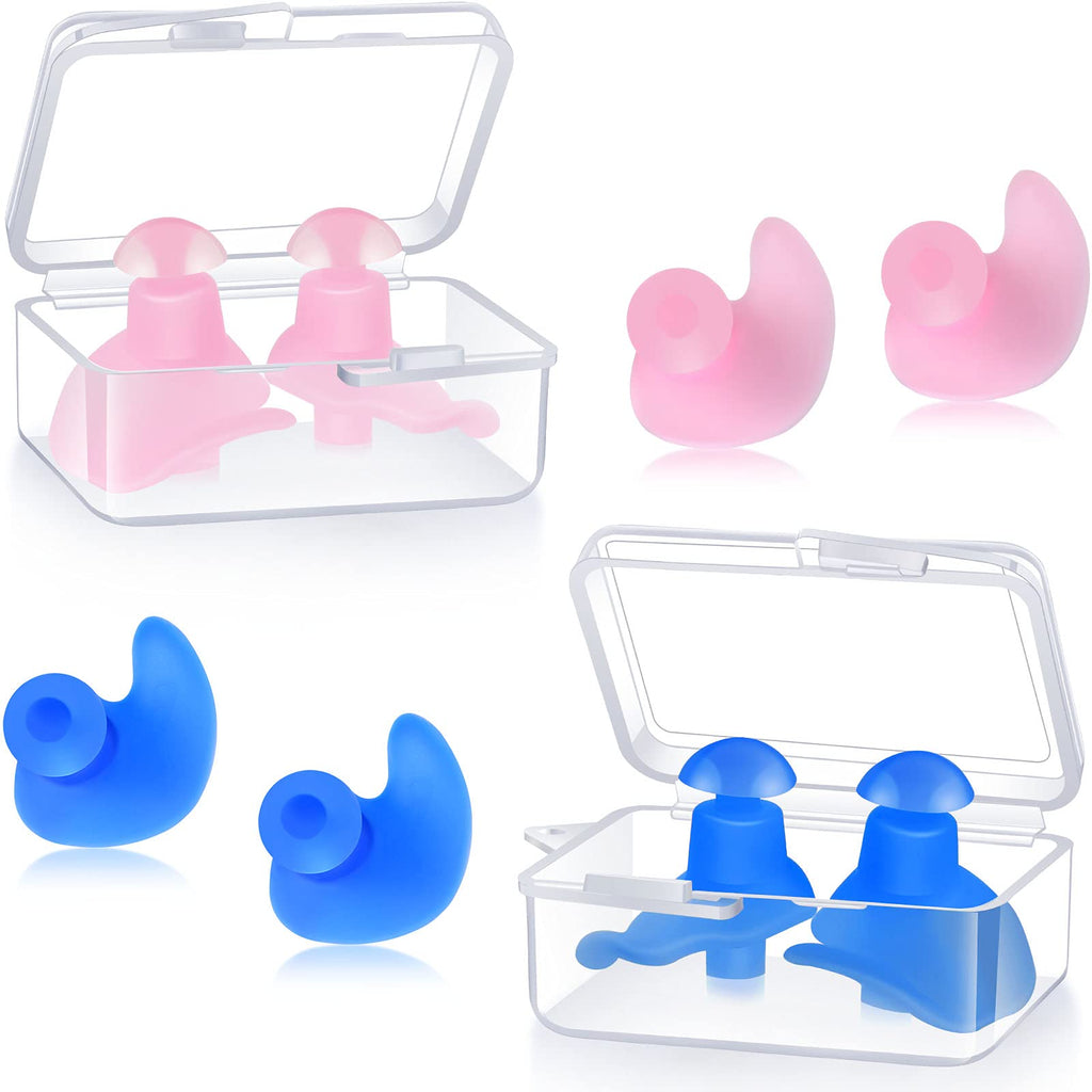 4 Pairs Swimming Ear Plugs, Waterproof Reusable Silicone Ear Plugs with Storage Box for Swimmers Swimming Showering Surfing Snorkeling and Other Water Sports, for ﻿Kids and Adults (Blue, Pink) Blue, Pink - BeesActive Australia