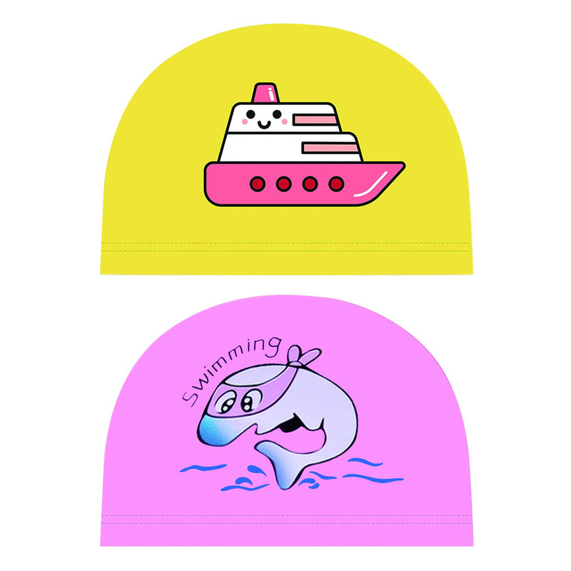 Swim Cap Kids,2 Pieces Silicone Waterproof Swimming Cap Kids, Elastic Silicone Kids Swim Cap with Cartoon Design for Boys and Girls PINK - BeesActive Australia