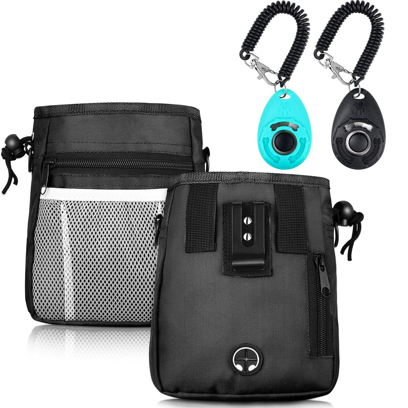 Weewooday Dog Clicker Training Kit, 1 Dog Treat Training Pouch and 2 Pieces Pet Training Clicker with Wrist Strap, Built in Poop Bag Dispenser Easily Carrying Pet Toys Treats Black Solid - BeesActive Australia
