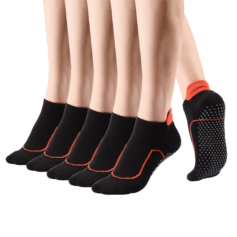 Women's Padded Anti Slip Grips Compression Low Cut Yoga Barre Pilate Socks 5-pack Black - BeesActive Australia