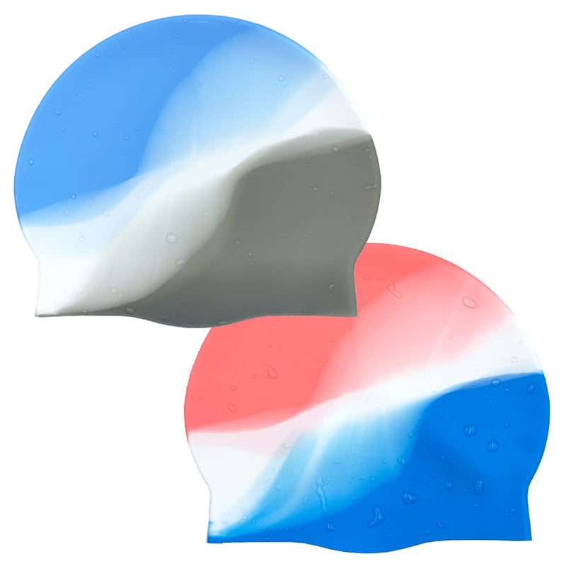 2Pack Durable Silicone Swim Cap for Women and Men, Adults Youth Long Short Hair Universal Swimming Caps, 2 Colors - BeesActive Australia