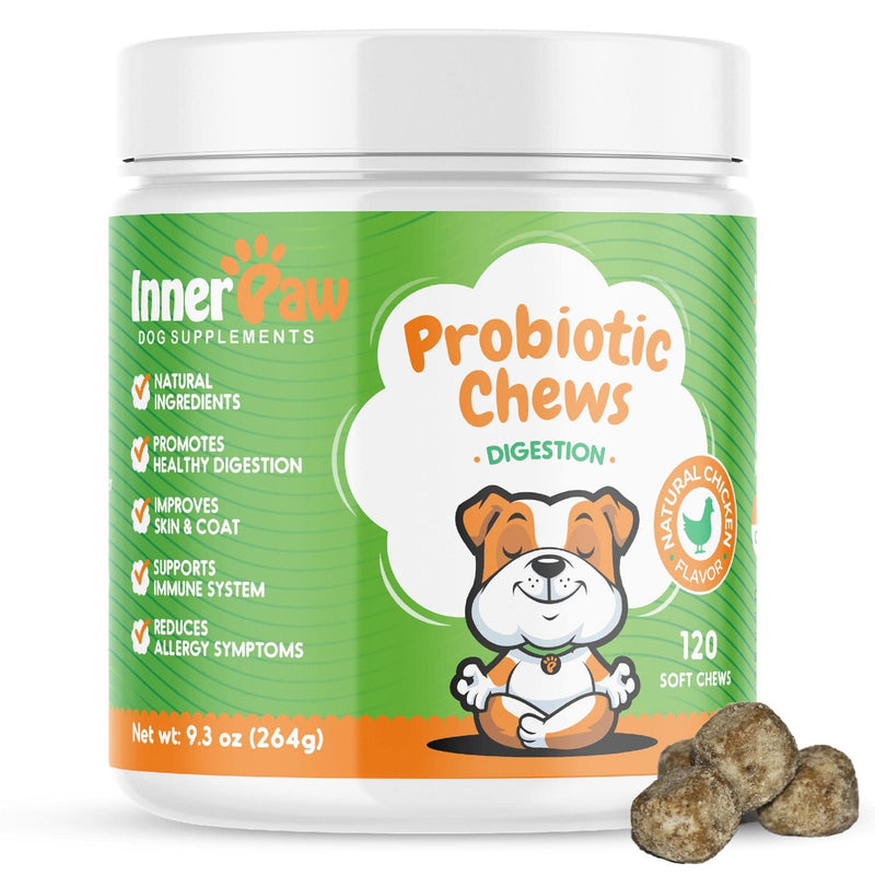 Inner Paw Probiotic Chews for Dogs – 120 Soft Chews Dog Vitamins and Supplements - Natural 2 Billion CFU Dog Digestive Enzymes -Delicious Chicken Flavor – Supports Gut and Immune Health - BeesActive Australia
