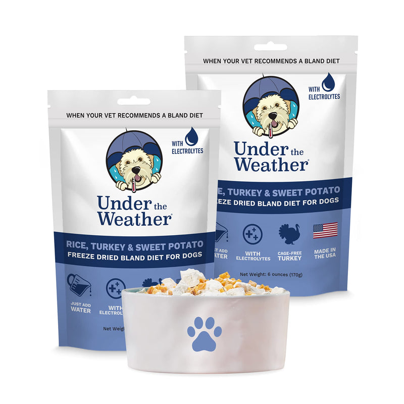 Under the Weather Easy to Digest Bland Dog Food Diet for Sick Dogs | Contains Electrolytes - Gluten Free, All Natural, Freeze Dried 100% Human Grade Meats | 6 Pack - Rice, Chicken & Bone Broth Rice, Turkey & Sweet Potato 6 Ounce (Pack of 2) - BeesActive Australia