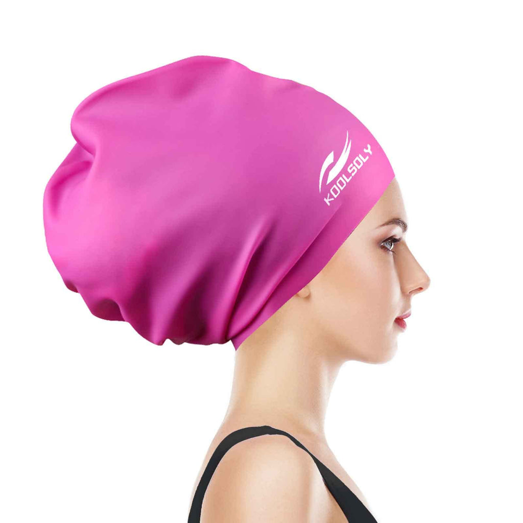 Extra Large Swimming Cap for Long Hair by KOOLSOLY,Large Silicone Swim Cap for Women Girls Men and Adult Special Design for Very Long Rose Red - BeesActive Australia