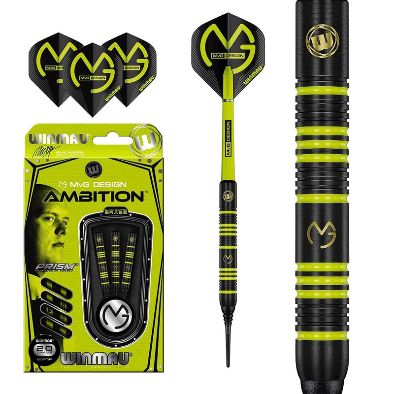 20 Gram Winmau Michael Van Gerwen Ambition Coated Brass Soft Tip Darts - MvG - BeesActive Australia