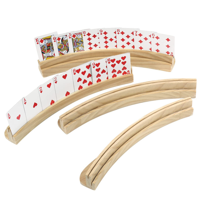 Plusvivo Set of 4 Curved Playing Cards Holders for Seniors Adults - Soild Wood Cards Holders for Playing Cards 13 x 1.9 x 2.4 Inch for Bridge Canasta Strategy Foot and Hand - BeesActive Australia
