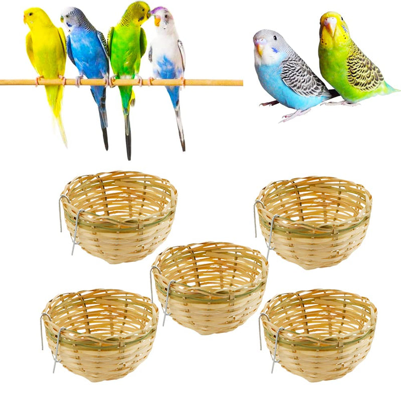 VTurboWay 5 Pack Bird Bamboo Nest, Handwoven Natural Bird Cage House Hatching Breeding Cave with Hook, Country-Style for Small Bird Parrot Canary Swallow Finch - BeesActive Australia