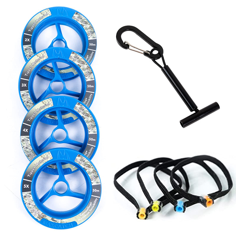 Maxcatch Chameleon Invisible Tippet Line for Fly Fishing with Tippet Line Holder & Tender, 50m/55Yds, 4PCS 2X+3X+4X+5X (55yds per spool) - BeesActive Australia