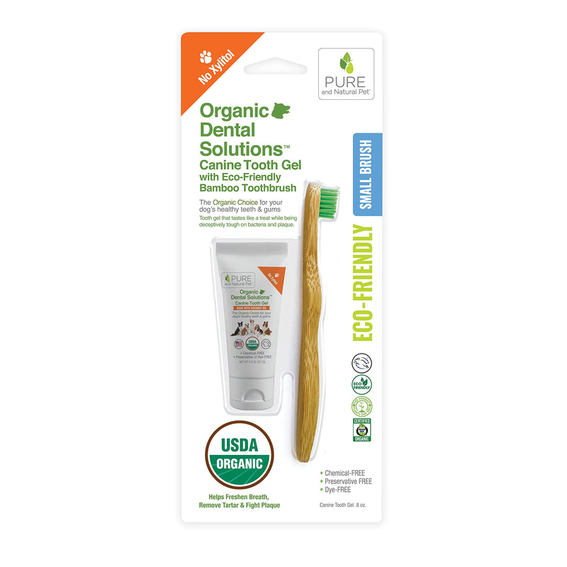 Pure and Natural Pet USDA Certified Organic Dental Solutions Canine Tooth Gel with Eco-Friendly Bamboo Toothbrush - Small,PN818 - BeesActive Australia