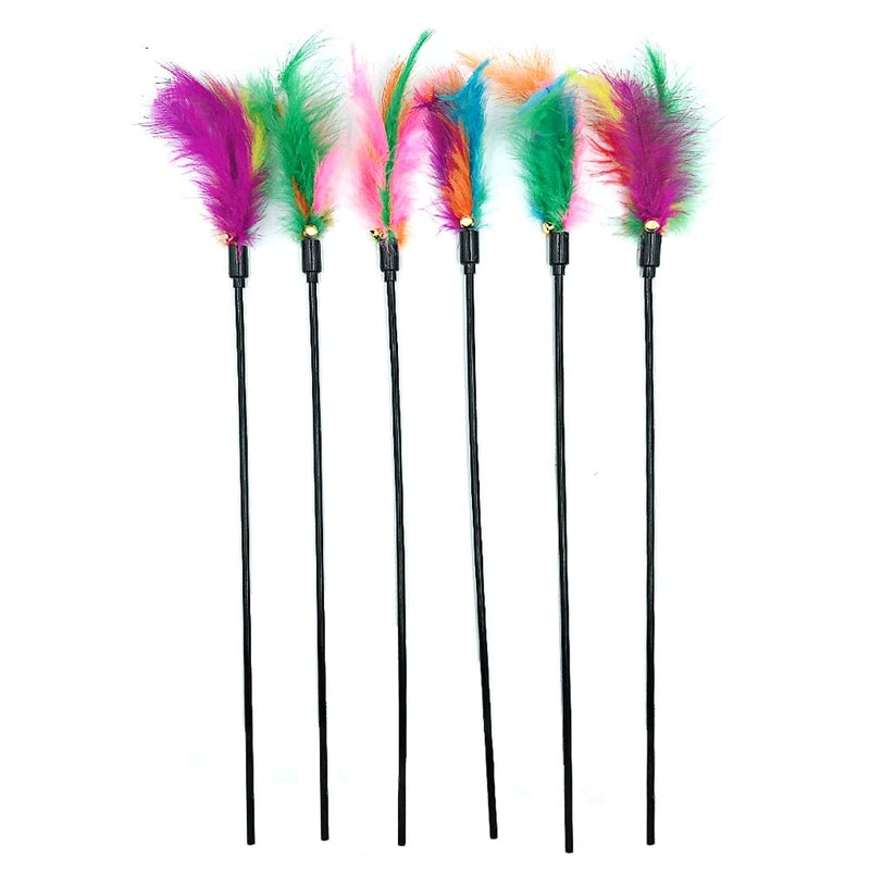 IUHKBH Cat Feather Toys, Interactive Cat Wand Toys Cat Teaser with Bell - 18'' Long Feather Wand for Cat and Kitten (6 Pcs) A - BeesActive Australia