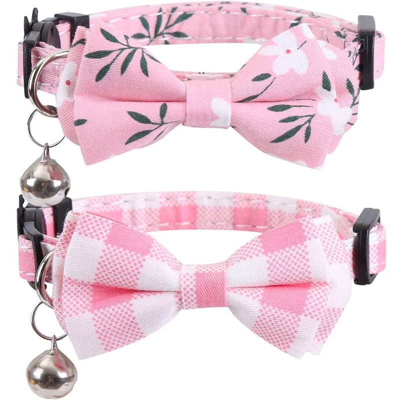 Lamphyface 2 Pack/Set Cat Collar Breakaway with Cute Bow Tie and Bell Plaid Flower for Kitty Adjustable Safety pink - BeesActive Australia
