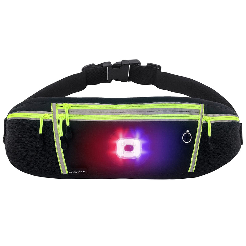 KOCVUIAN Black Fanny Pack for Women Fashionable 4-Zipper Pockets With Warning Light, for Running Hiking Travel Workout Dog Walking Outdoors Sport Fishing Waist Pack Bag Green - BeesActive Australia