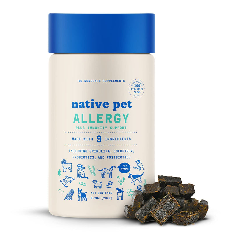 Native Pet Dog Allergy Relief | Natural Allergy Medication for Dog | Probiotics for Dogs Itchy Skin + Colostrum + Spirulina | Clean Label Dog Allergy Chews | Dog Probiotics for Allergies 100 count - BeesActive Australia