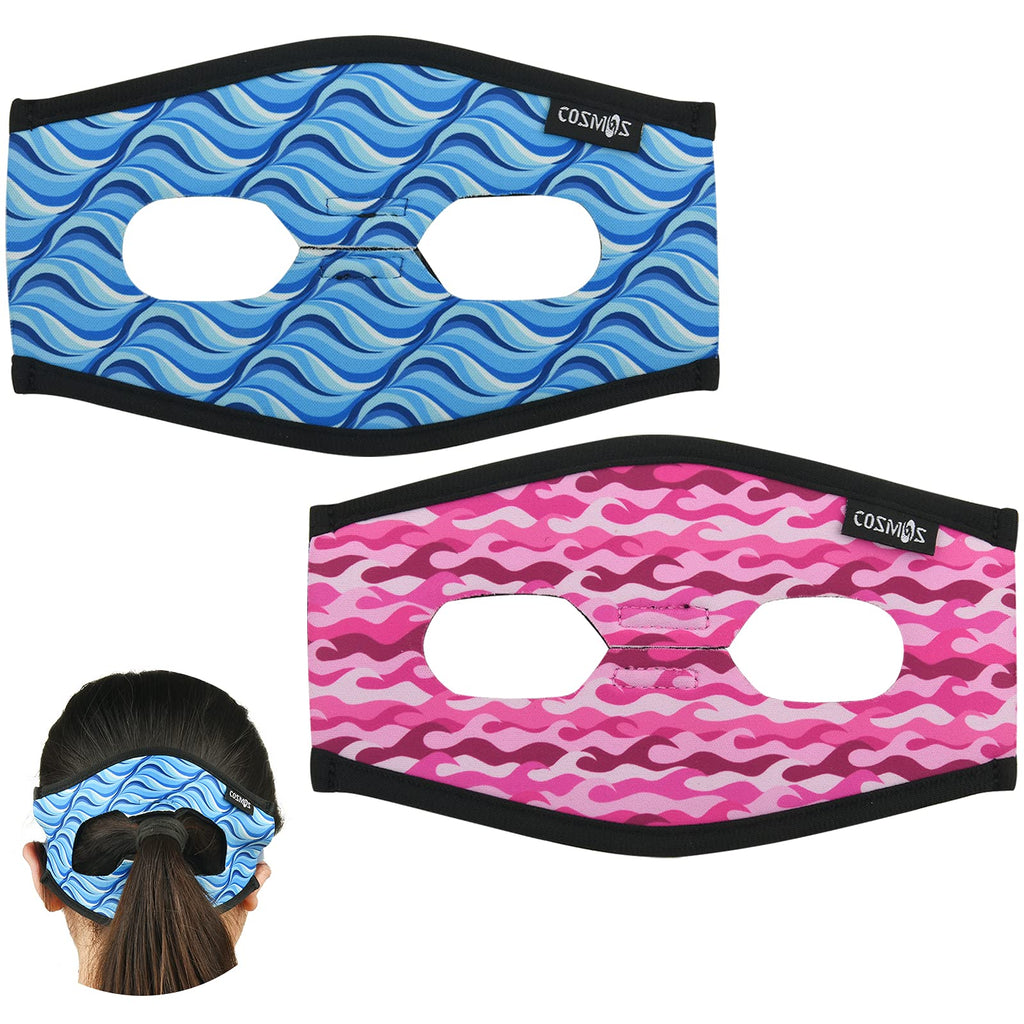 Cosmos 2 Pcs Diving Mask Strap Cover, Neoprene Swim Mask Slap Strap Cover Hair Protector for Dive and Snorkel Masks, Dive Wrapping Strap with Rear Blank Design Ideal for Long Hair Waves Pattern (Blue + Pink) - BeesActive Australia