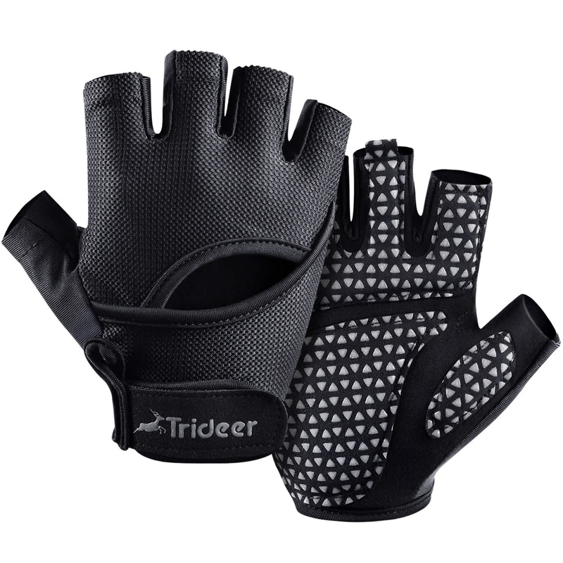 Trideer Workout Gloves for Men and Women, Exercise Weight Lifting Gloves with Curved Open Back, Lightweight Fingerless Gym Gloves for Home Fitness, Strength Training, Rowing and Cycling Black Medium (6.5-7.1 in) - BeesActive Australia