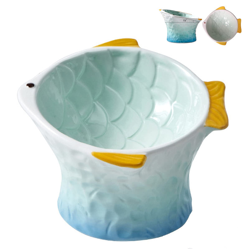 Raised Tilted Ceramic Cat Bowl - Cute Elevated Slanted Shallow Angled Cat Dish - Personalized Pet Feeder for Food Feeding - Ergonomic Anti Vomiting Whisker Fatigue - Size for Cat and Small Dog light green - BeesActive Australia