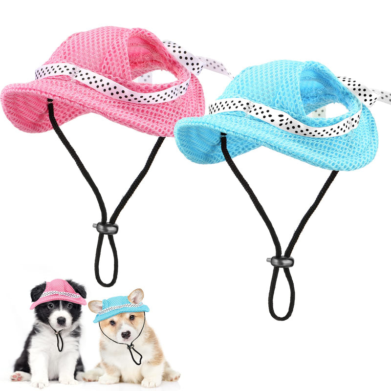 Pet Baseball Hat Round Brim Princess Cap Dog Visor Hat Sun Protection Cap Dog Mesh Porous Cap with Ear Holes and Chin Strap for Small Dogs Pug Chihuahua Shih Tzu Yorkshire Terriers, 2 Colors - BeesActive Australia