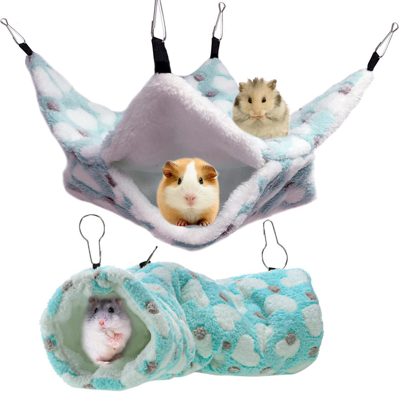 2 Pieces Small Pet Cage Hammock Hanging Tunnel for Small Animals Hanging Bed Cage Guinea Hammock Cage Accessories for Ferret Rat Chincilla Hammock Sleeper Cage Accessories Set Green - BeesActive Australia