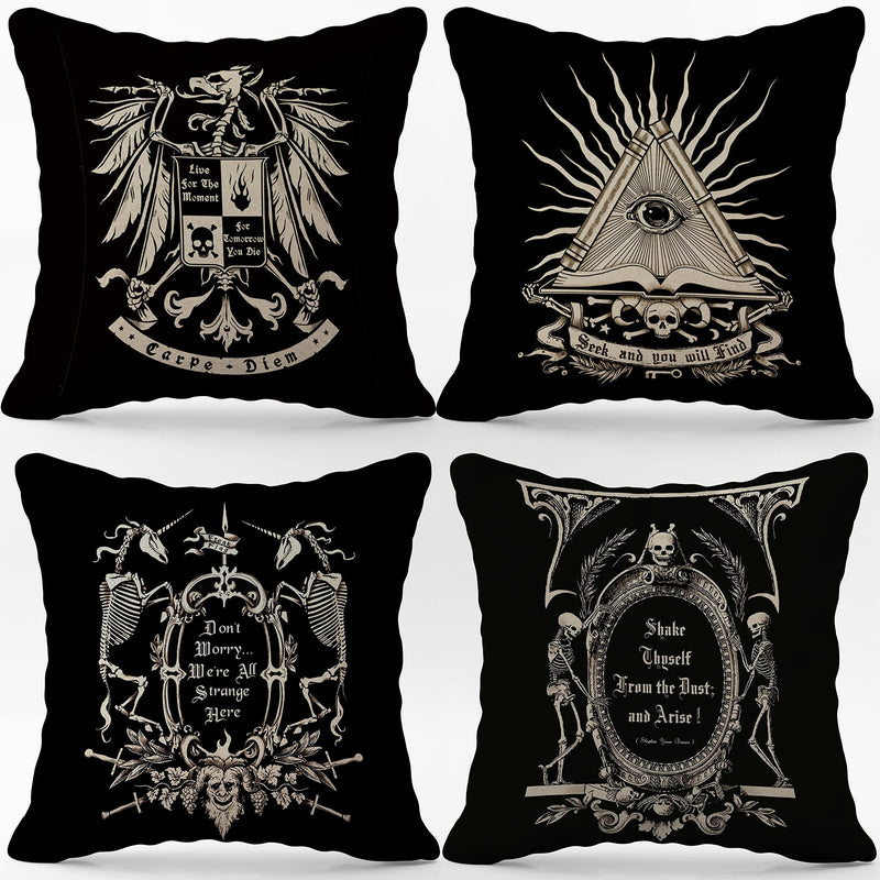 (RB) Dark Memento Mori The Undead Gothic Macabre Art Throw Pillow Case,18 x 18 Inch Set of 4,Gothic Home Decor, Gifts Wife, Sister, Husband, Gothic Lover, Gothic Pillows Cover for Sofa Couch Bed - BeesActive Australia