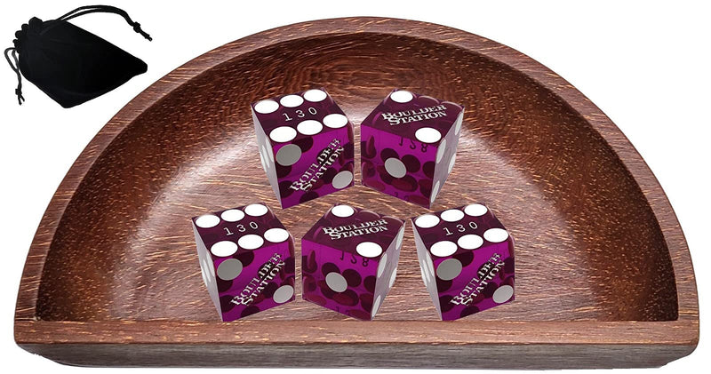 Cyber-Deals Craps Dice Kit - Authentic Las Vegas Casino 19mm Craps Dice (Set of 5), Solid Wood Dice Boat, Dice Storage Pouch Boulder Station (Purple Polished) - BeesActive Australia