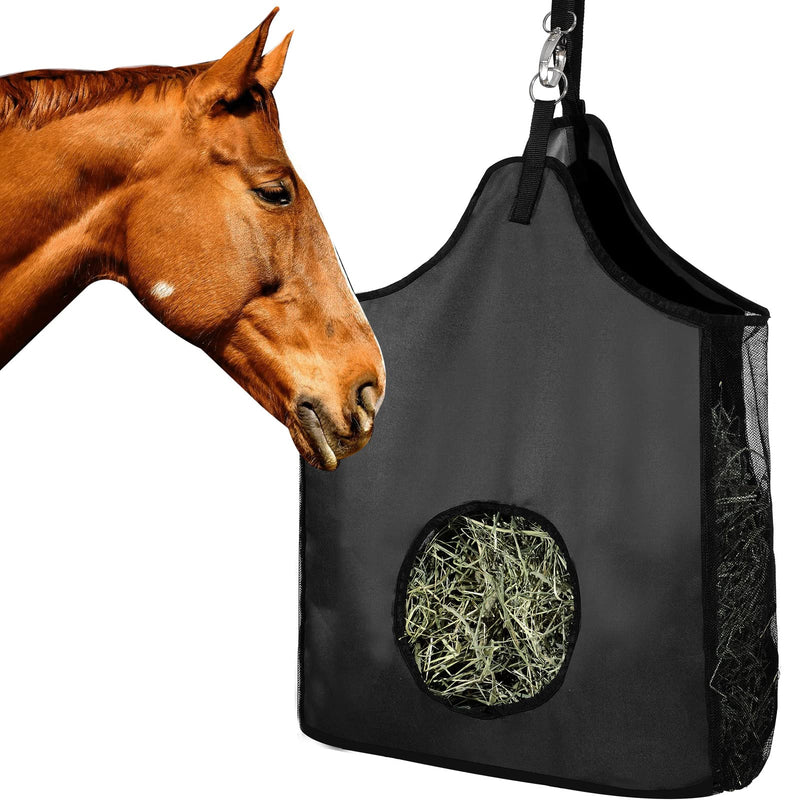 Horse Hay Bag Large Sturdy Horse Feeding Hay Bag Horse Feeder Tote Bag with Metal Rings for Horse Sheep Cow 600D Nylon Black - BeesActive Australia