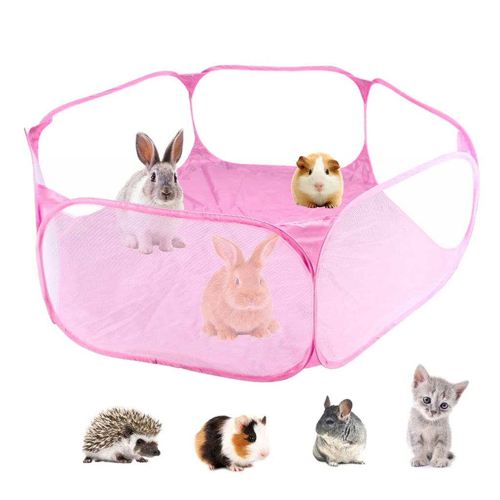 Guinea Pig Playpen - Portable Small Animals Rabbit Cage Pop Open Outdoor/Indoor Exercise Fence Yard Fence for Hamster Guinea Pig Rabbit Bunny Ferret Chinchilla Bearded Dragon Hedgehog(Pink) - BeesActive Australia