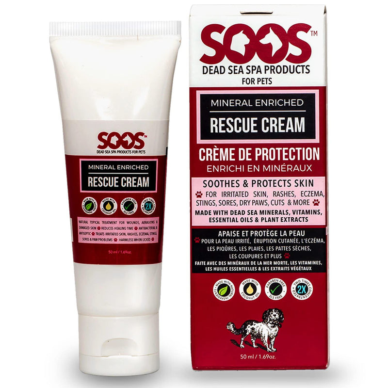 Soos Pet Rescue Cream Natural Dead Sea Minerals Enriched Fast Absorbing Reduce Pain Topi-cal Treatment of Injuries Cuts and Damaged Skin for Dogs and Cats - 1x Pet Rescue Cream (50ml) - BeesActive Australia