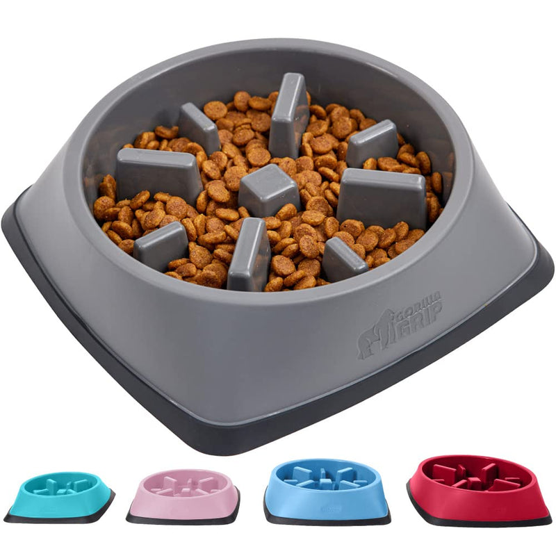 Gorilla Grip Slip Resistant Slow Feeder Dog Bowl, Slows Down Mealtime, Improve Pets Digestion, Healthy Eating Habit, Prevent Dogs and Cats from Overeating, for Dry, Fresh, Wet Pet Food 2 Cup Gray - BeesActive Australia