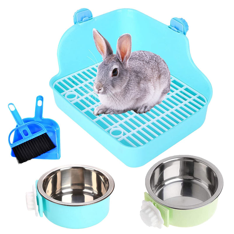 PINVNBY Rabbit Litter Box for Cage Bunny Corner Litter Bedding Box Small Animal Litter Pan Hanging Pet Bowls Cage Potty Trainer Pet Toilet for Rabbit Bunny Guinea Pigs Chinchilla Ferret Small Animals Blue - BeesActive Australia